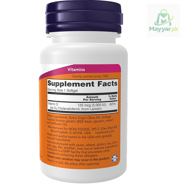 NOW Foods High Potency Vitamin D3 30 Softgels thumbnail 2